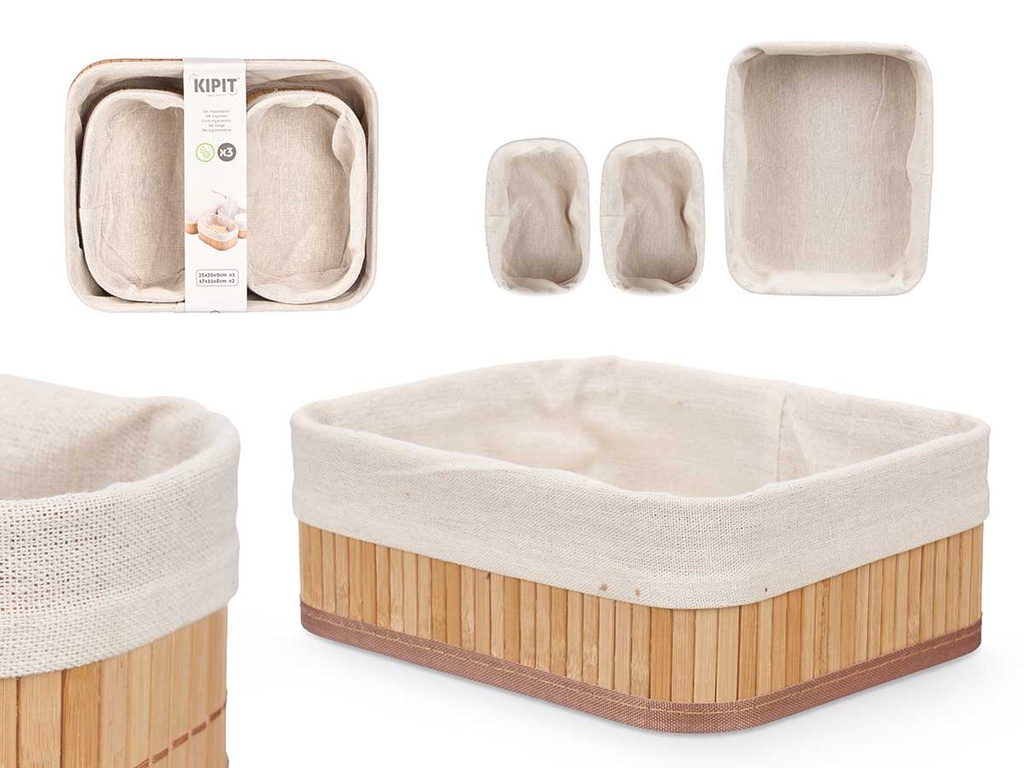Set 3 organizadores de bambú blanco: orden y estilo en tu hogar