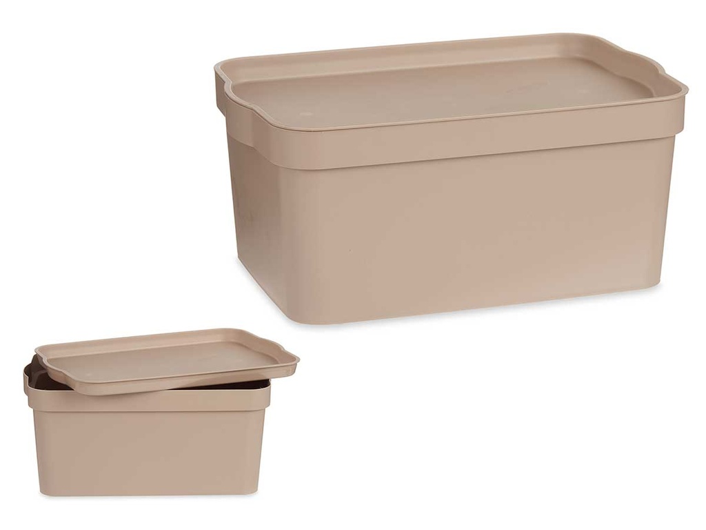 Caja plástico con tapa 7,5l beige, ideal para organizar espacios