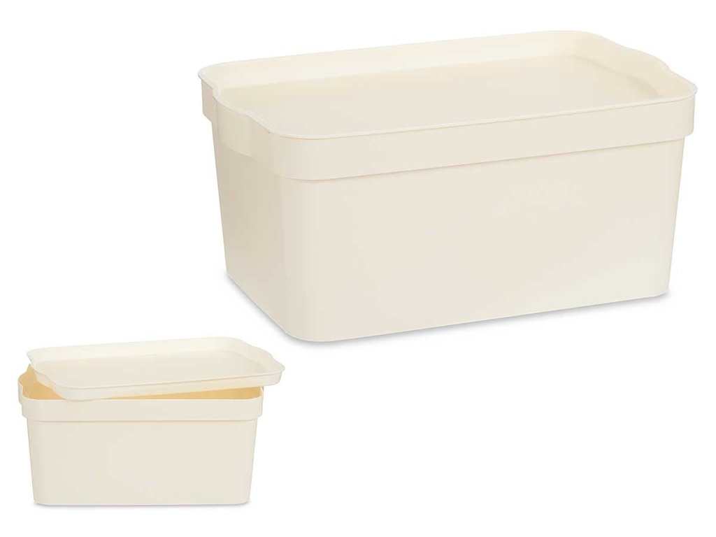 Caja de plástico con tapa 7,5L color crema para organizar y almacenar