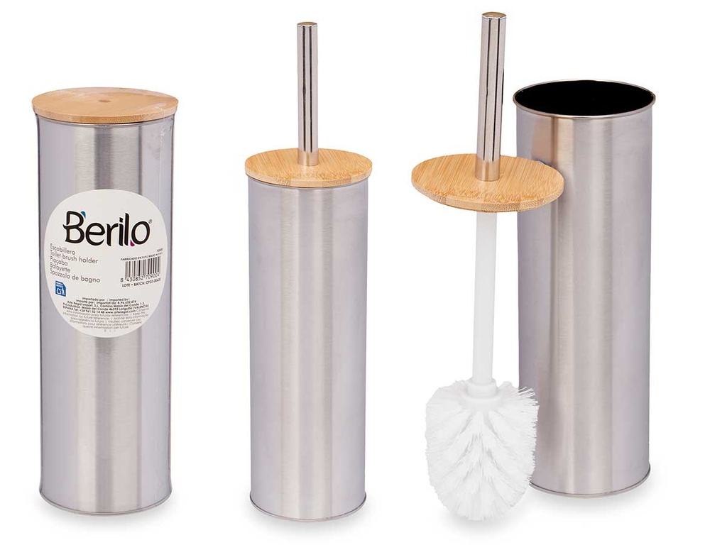 Escobillero acero con tapa de bambú: Elegancia y funcionalidad