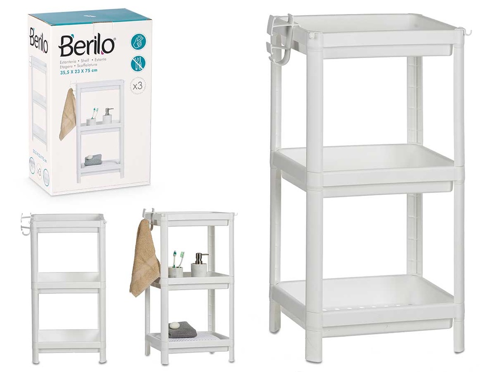 Estantería de plástico blanca con 3 baldas: organización perfecta