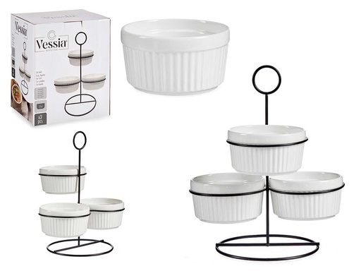 Set 3 bols redondos blancos con estante 250ml: estilo y organización