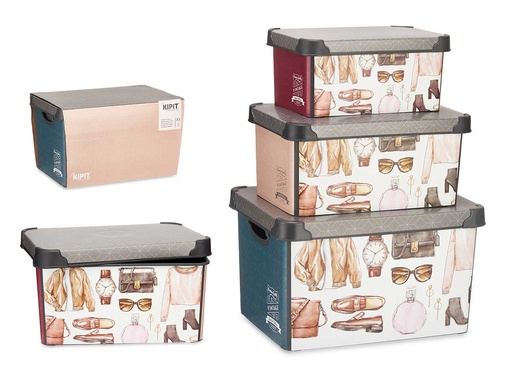 Set 3 pzs cajas plástico vintage: organización con estilo retro