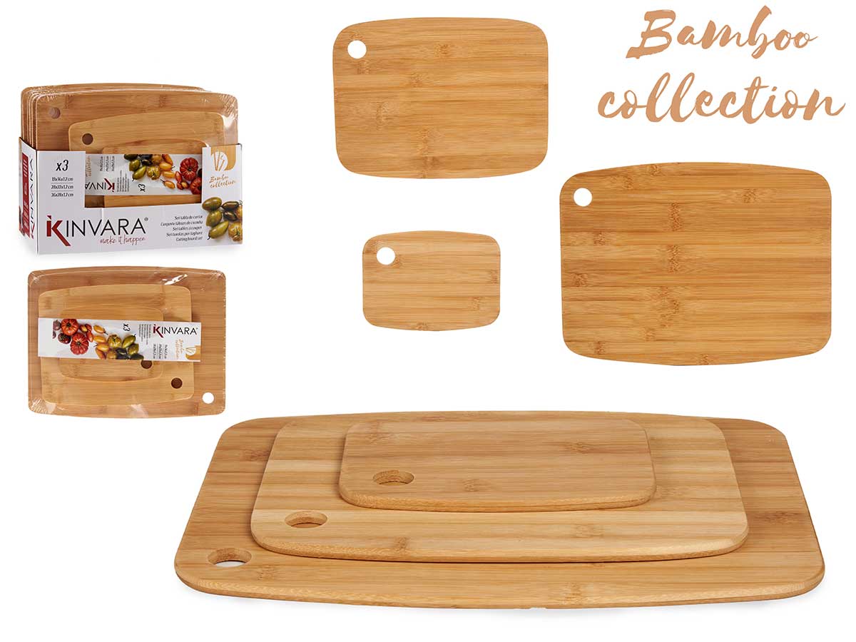 Set 3 tablas cortar bambú: resistencia, estilo y fácil limpieza