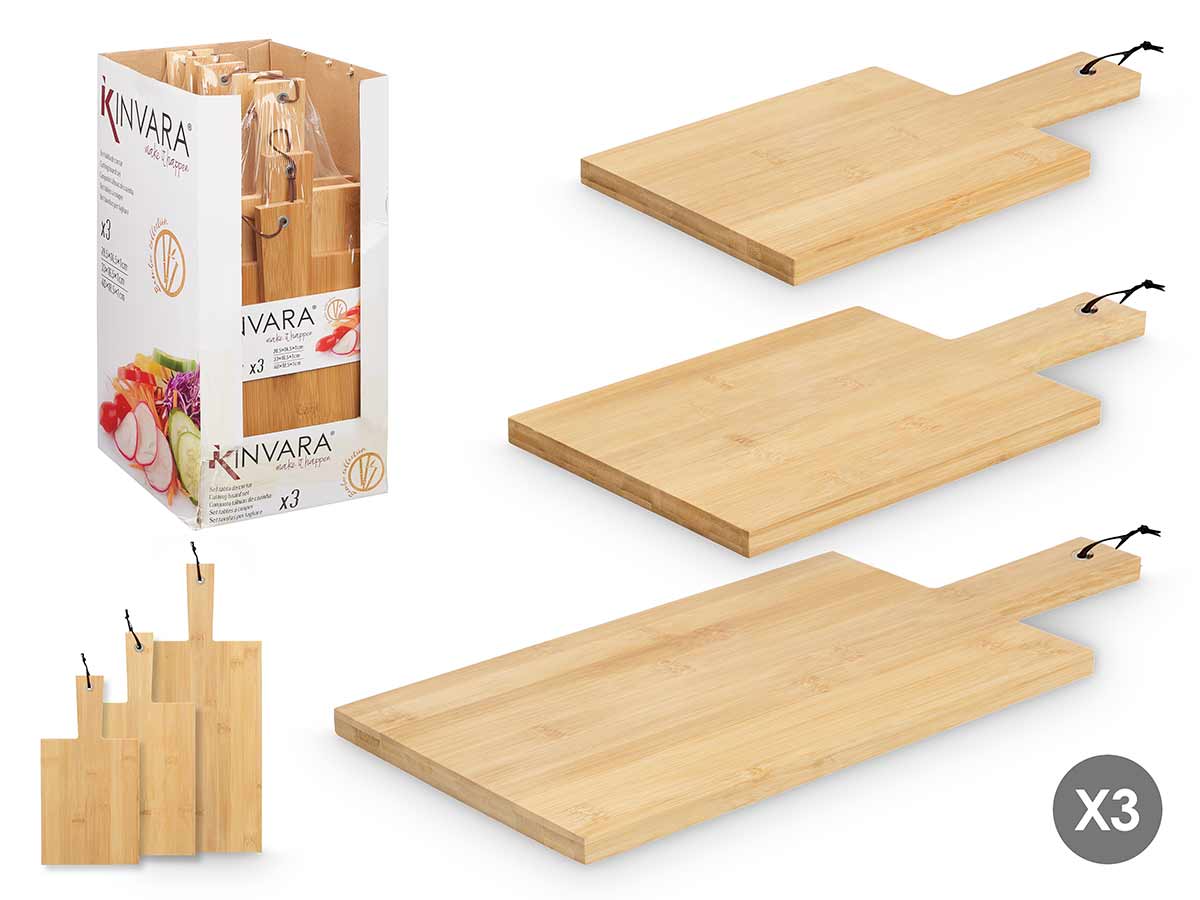 Set 3 tablas de corte con asa de bambú: durabilidad y estilo