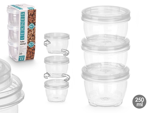 Set 3 tarros plástico 250ml: organización y frescura asegurada