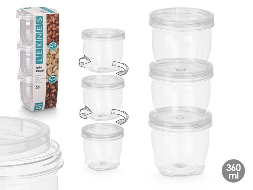 Set 3 tarros plástico 360ml: Organiza y conserva tus alimentos