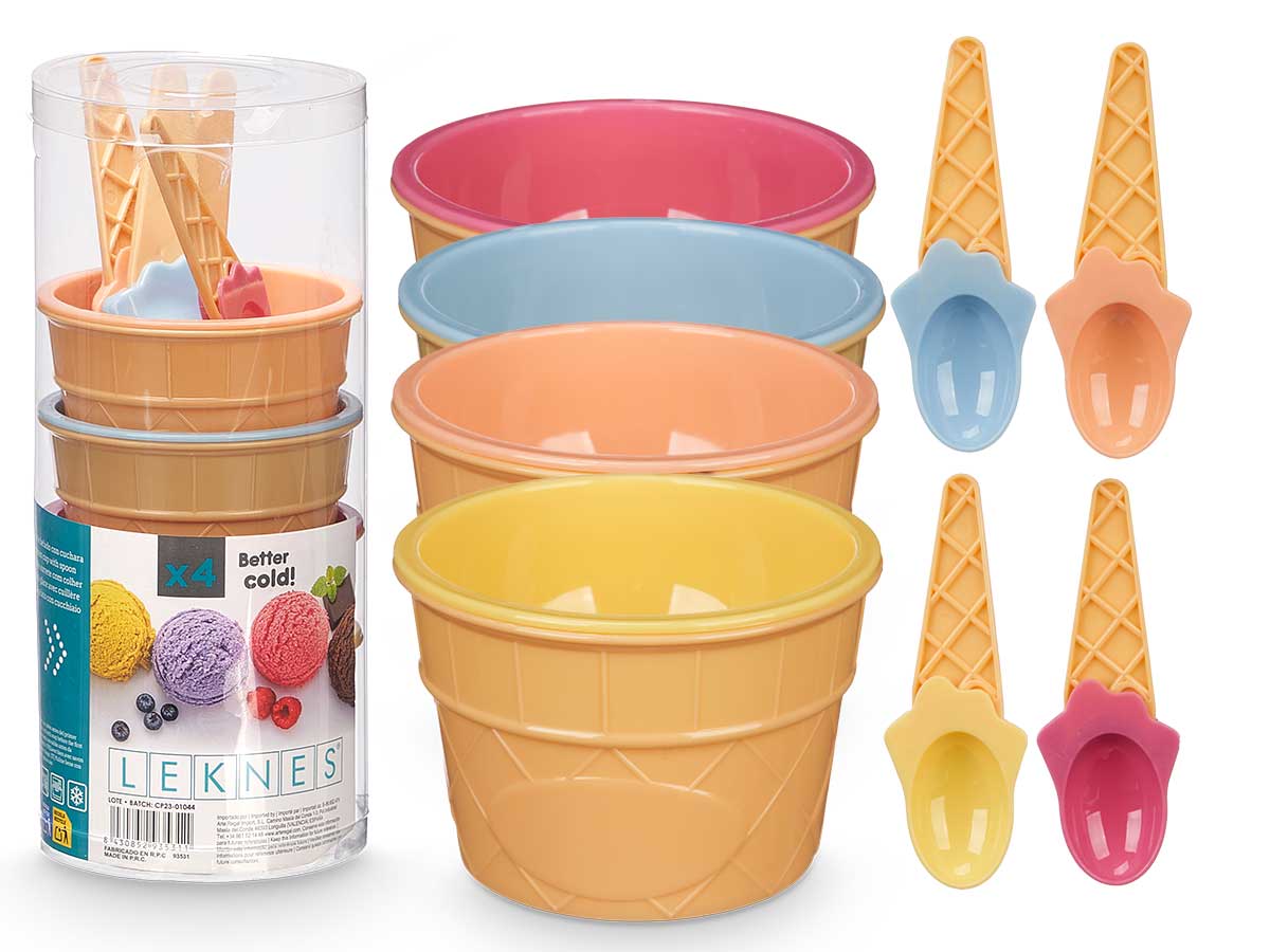Set 4 Copas de Helado y Cucharas: Disfruta Dulces Momentos