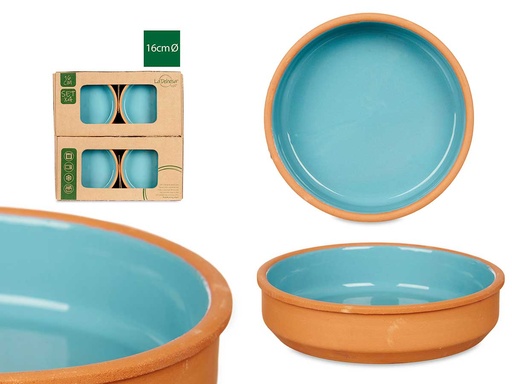 Set 4 cazuelas de barro azul de 16 cm, perfectas para cocinar y servir