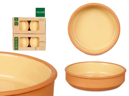 Set 4 cazuelas de barro color mostaza, ideales para cocinar y decorar