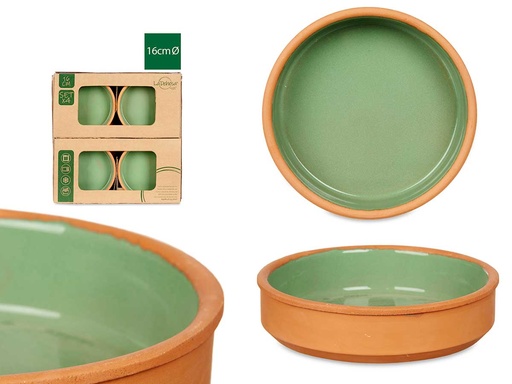Set 4 cazuelas de barro de 16 cm en color verde, calidad y estilo