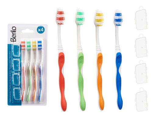 Set 4 cepillos de dientes con funda: higiene y comodidad diaria