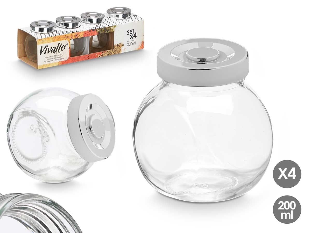 Set 4 especiero 200ml: Organiza y añade sabor a tu cocina