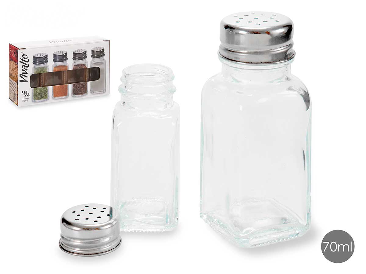 Set 4 especieros cristal 70ml: Elegancia y frescura en tu cocina