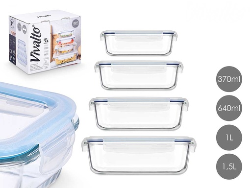 Set 4 fiambreras de borosilicato: Versatilidad y resistencia asegurada