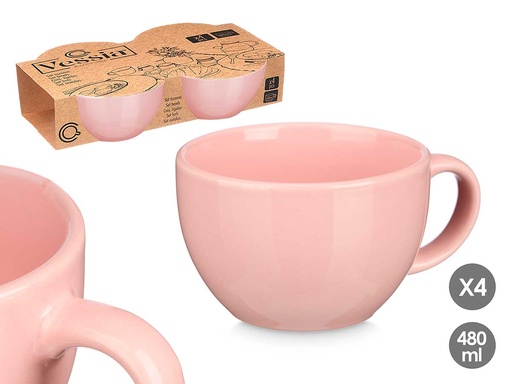 Set 4 tazones rosa de 480ml: elegancia y funcionalidad en tu mesa