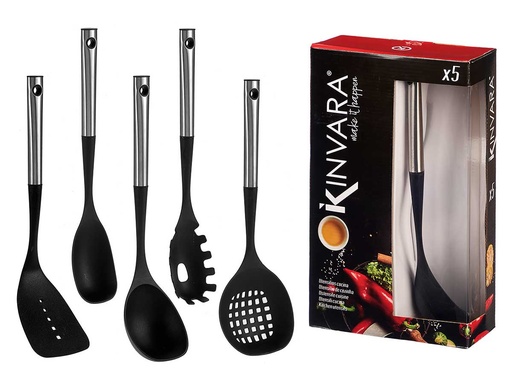Set 5 utensilios mango acero: durable, resistente y ergonómico