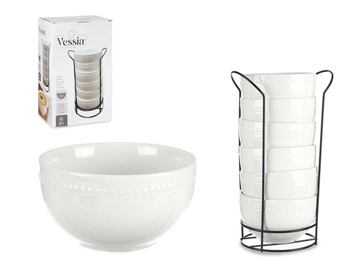 Set 6 bol de porcelana blanca de 800ml con soporte negro elegante