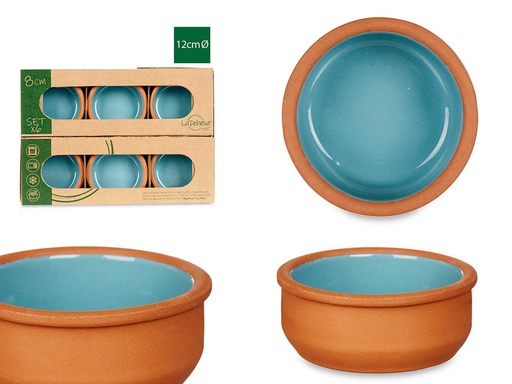 Set 6 cazuelas barro de 8 cm color azul, ideales para cocinar y servir