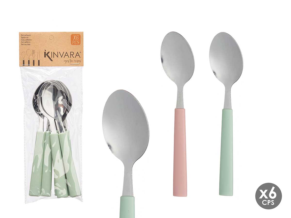 Set 6 cucharas de postre surtidas en menta y rosa palo, ¡elegancia!
