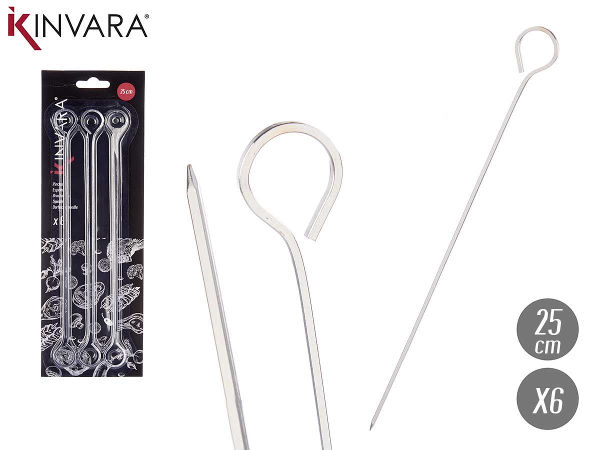 Set 6 pinchos brocheta metal 25cm para asados perfectos y fáciles