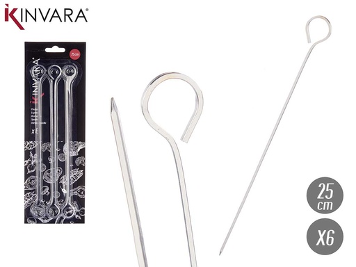 Set 6 pinchos brocheta metal 25cm para asados perfectos y fáciles