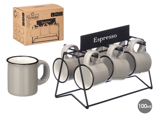 Set 6 tazas de café gris con soporte - Elegancia y funcionalidad