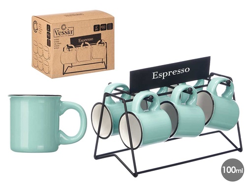 Set 6 tazas de café menta con soporte, elegancia y estilo en 100ml