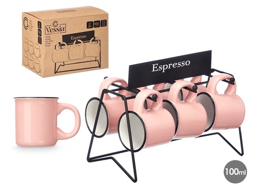 Set 6 tazas de café rosa con soporte, elegancia y funcionalidad