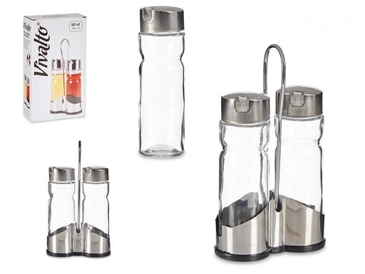 Set aceitera y vinagrera con soporte de acero inoxidable elegante