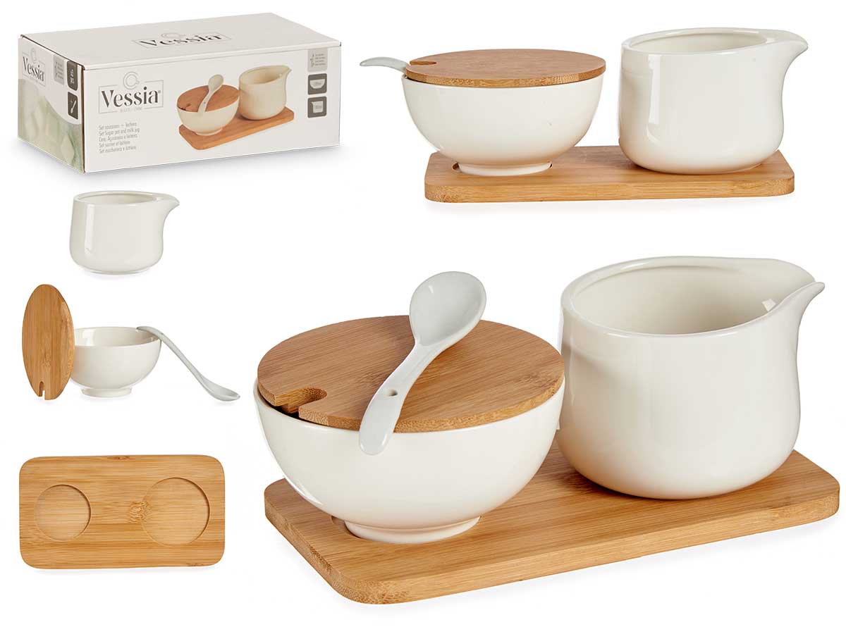 Set azucarero y lechera cerámica y bambú: elegancia y funcionalidad