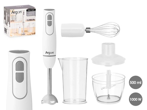 Set batidora accesorios blanca y gris 1000W: Potencia y versatilidad