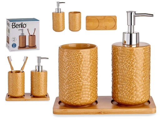 Set baño cerámica 2 pzs camel con bandeja, elegancia y funcionalidad