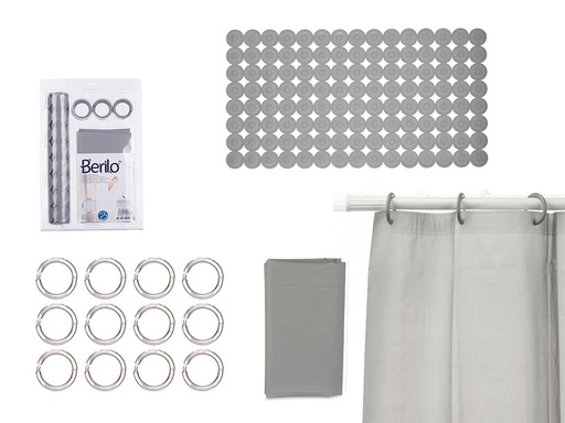 Set baño cortina PEVA y alfombra ducha gris para un estilo elegante
