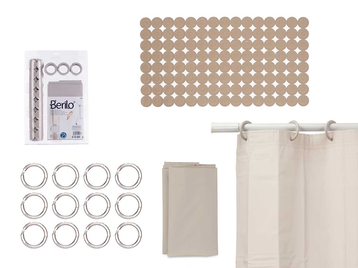 Set baño cortina de peva y alfombra ducha beige, estilo y confort