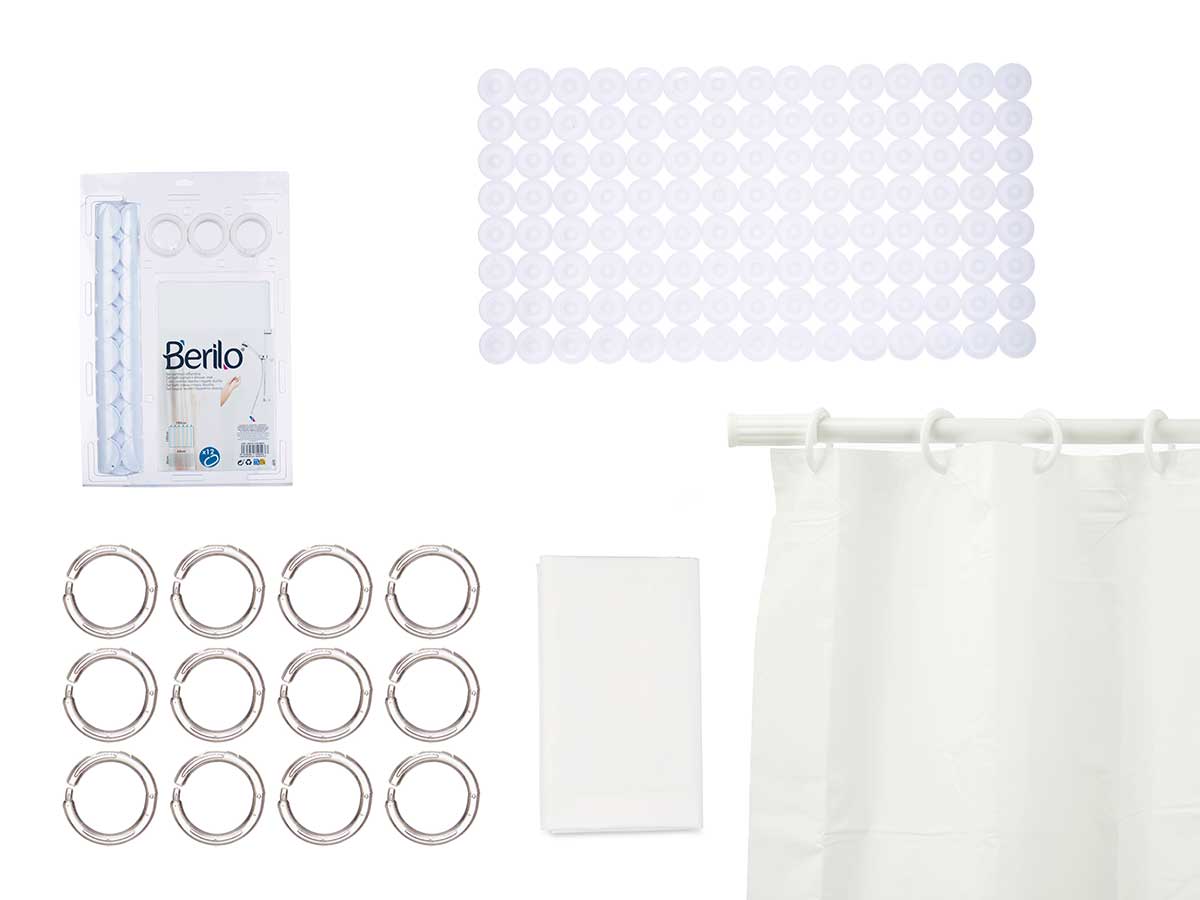 Set baño cortina peva y alfombra ducha blanco: estilo y confort