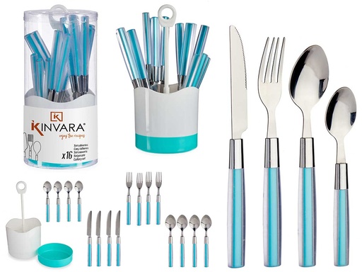 Set de 16 cubiertos de acero inoxidable con elegante mango azul