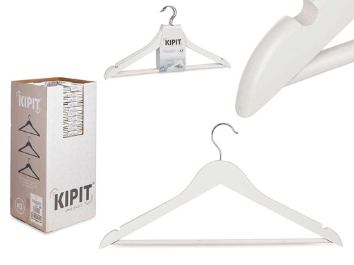 Set de 3 perchas de madera blanca para exhibición elegante y práctica