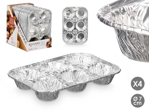 Set de 4 moldes de aluminio con 6 huecos para deliciosos postres
