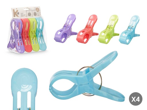 Set de 4 pinzas surtidas en 4 colores vibrantes y prácticos