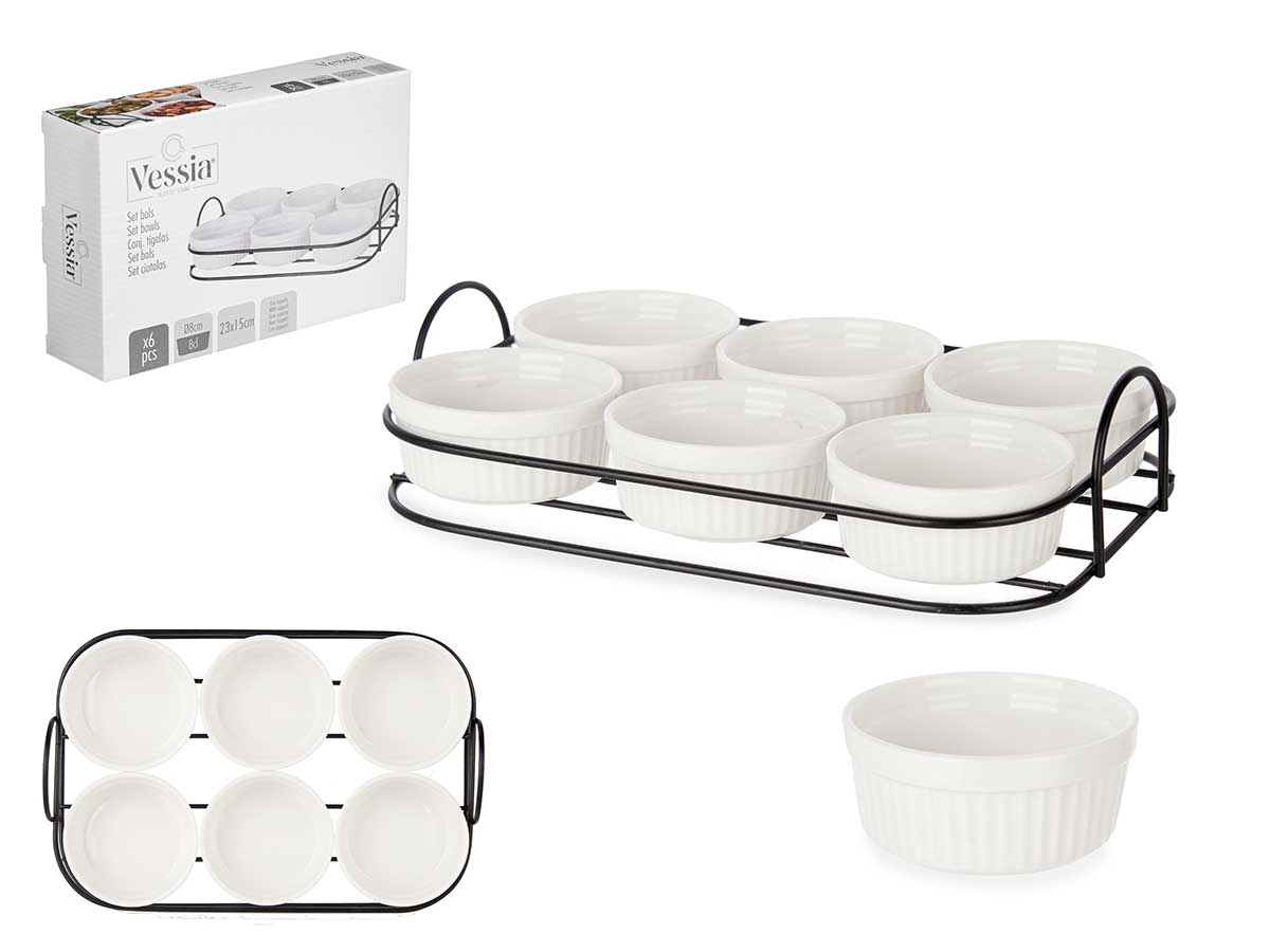 Set de 6 piezas de aperitivo con soporte de porcelana ideal