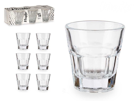 Set de 6 vasos de vidrio chupito bajos de 40ml, elegancia y estilo