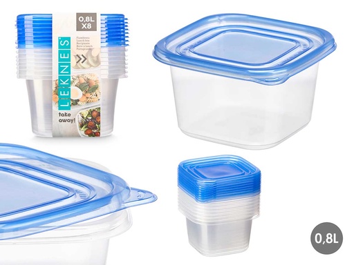 Set de 8 fiambreras con tapa cuadrada de 880ml, ¡organiza tus comidas!