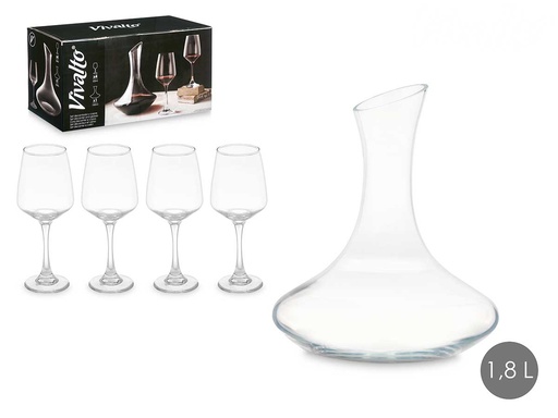 Set decantador 1800ml con 4 copas de 420ml para un brindis elegante