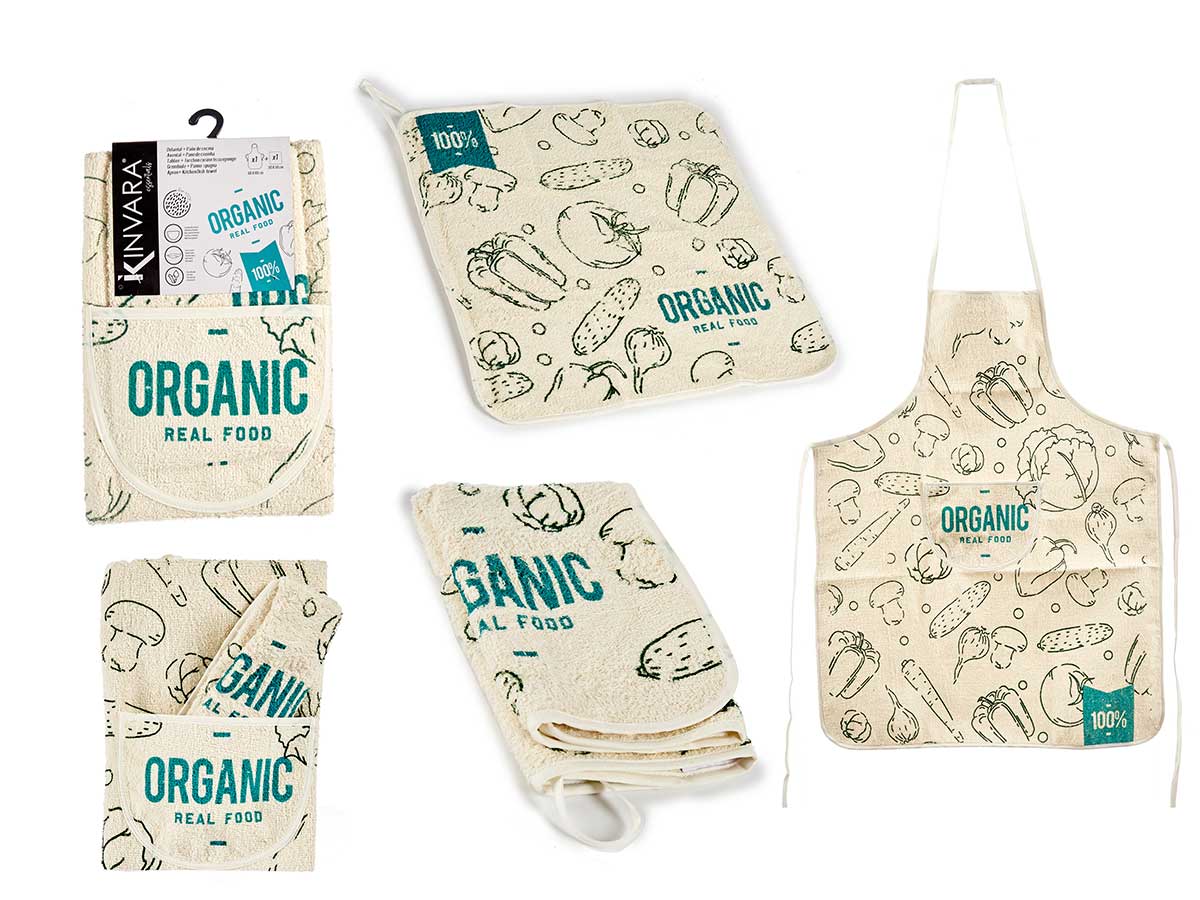 Set delantal de paño cocina rizo orgánico: elegancia y sostenibilidad