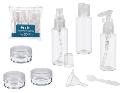 Set dosificadores de viaje transparente: ideal para tus aventuras