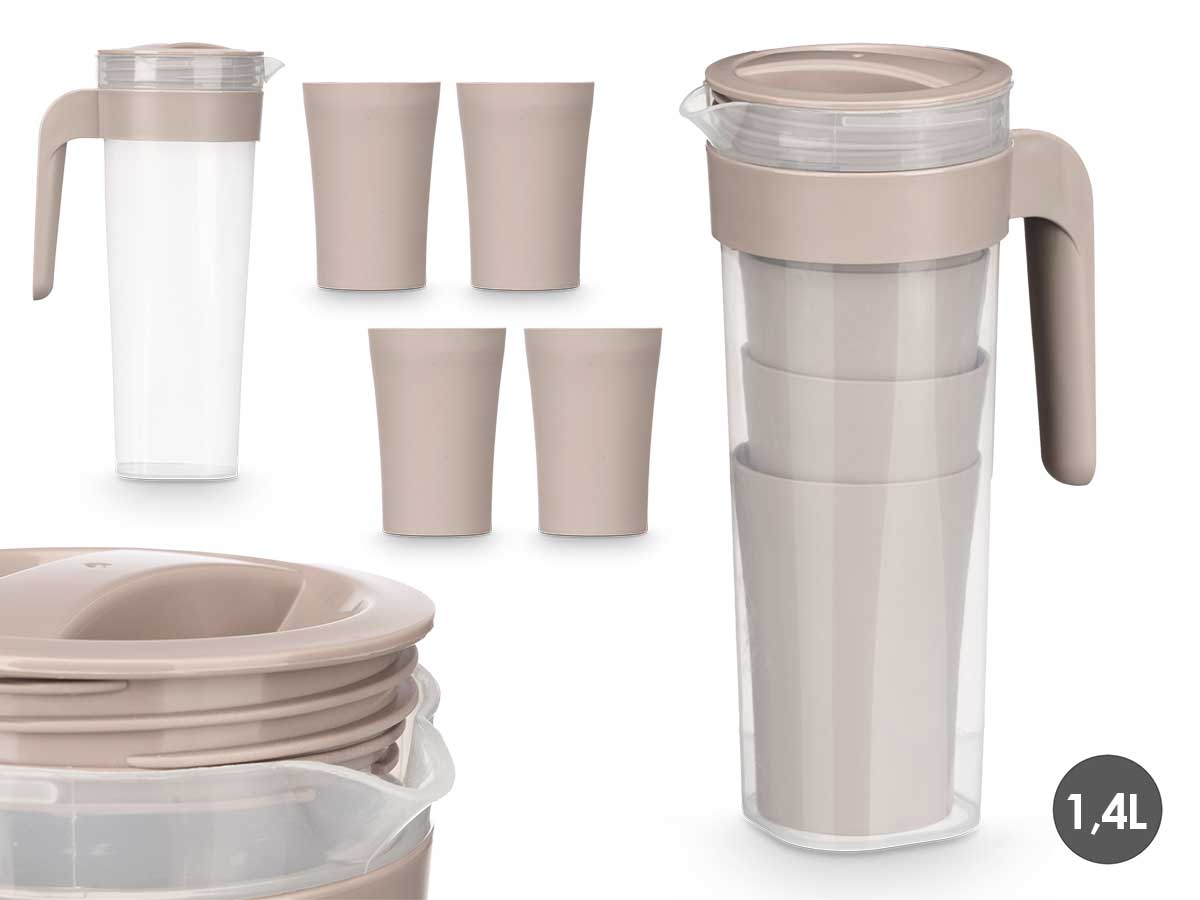 Set jarra 4 vasos taupe 1,4L: Elegancia y funcionalidad en tu mesa