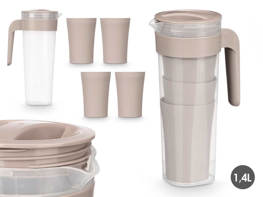 Set jarra 4 vasos taupe 1,4L: Elegancia y funcionalidad en tu mesa
