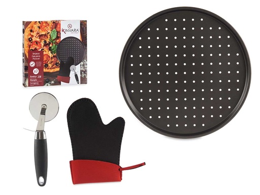 Set pizza: molde, manopla y cortapizza para disfrutar en casa
