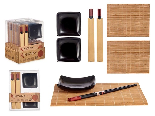 Set sushi cerámica bambú negro 6 piezas, elegancia y sabor único